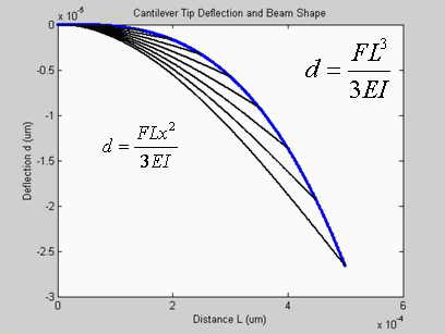 Figure 3 - Cantilever tip deflection and cantilever shape under tip loading